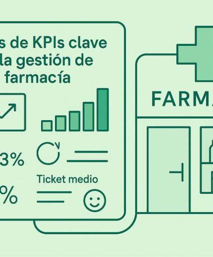 Análisis de KPIs Clave para la Gestión de la Farmacia Una farmacia con un panel de los KPIs más importantes para su gestión