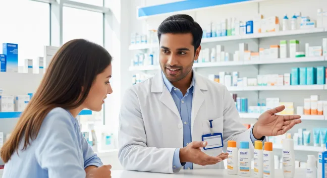 Fotoprotección: Personalización según Fototipo y Necesidades Específicas farmacéutico-recomendando-diferentes-opciones-protecciones-solares
